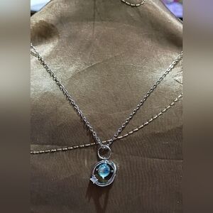 Silver Necklace with Blue Gem